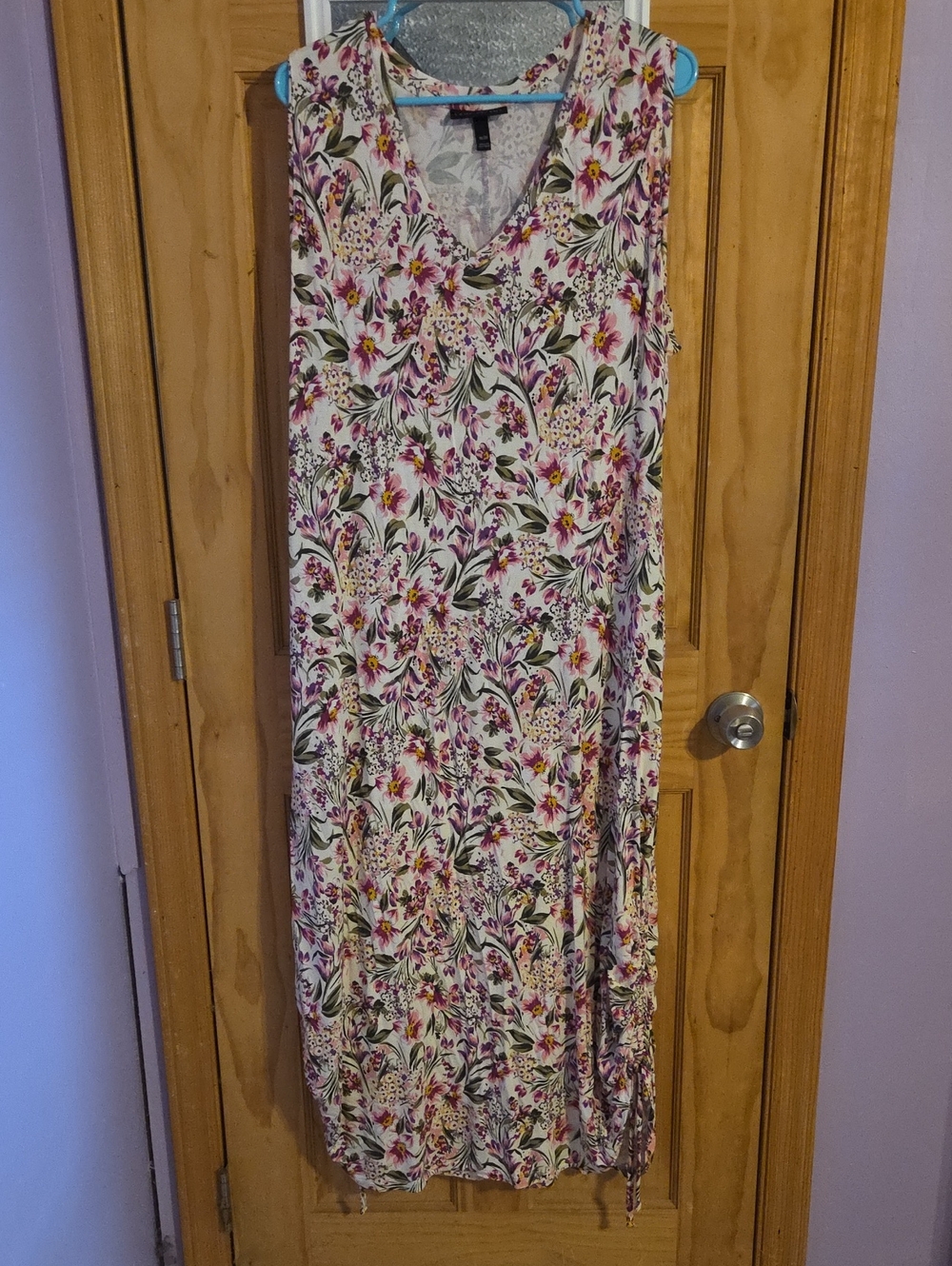 Lane Bryant White Floral V-Neck Maxi Dress with Pink & Green Print